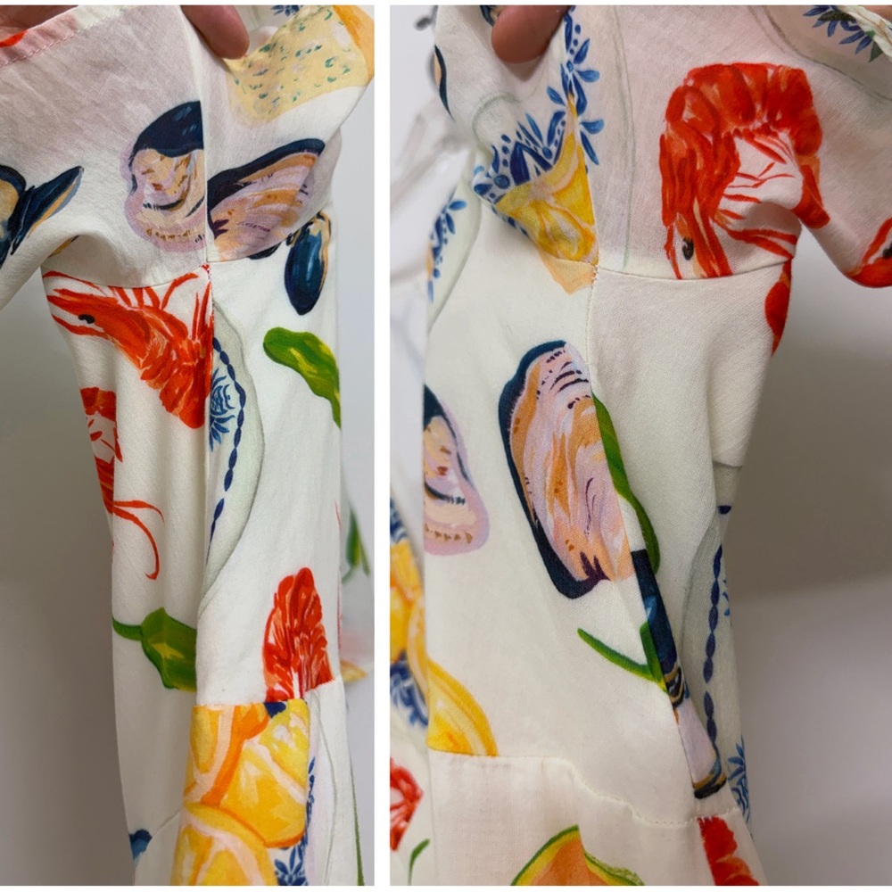 Lisa Says Gah Grace Food Print Midi Dress Tapas Ivory Lemon Olive Fruit XS - Picture 14 of 16